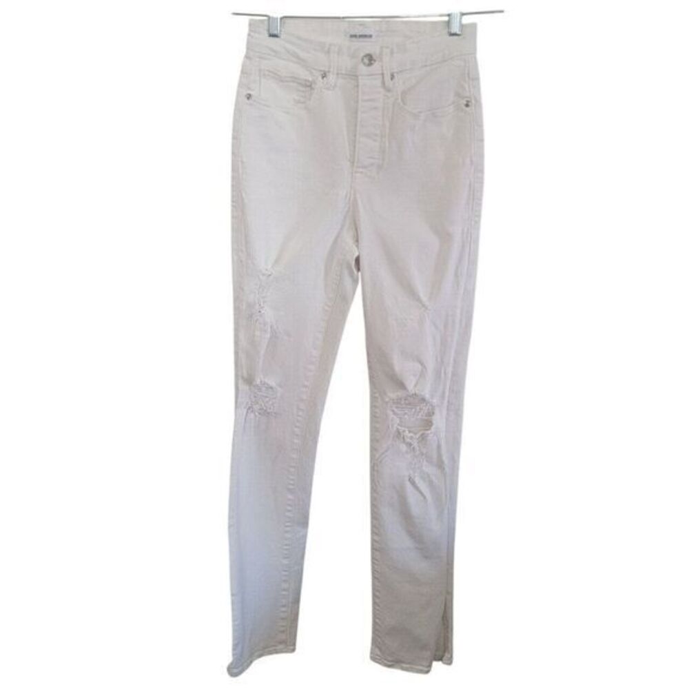 Good‎ American Good Boy Buttonfly Ripped Distressed Slit Jeans Sz 4 | 27 White - Picture 3 of 16